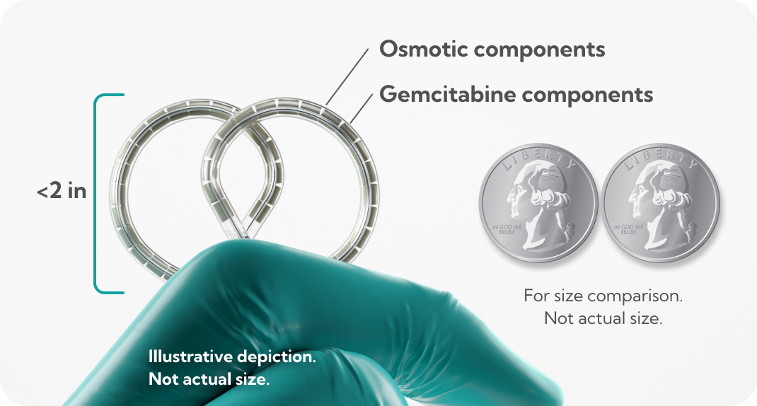 INLEXZO™ size comparison with two United States quarters, not actual size
