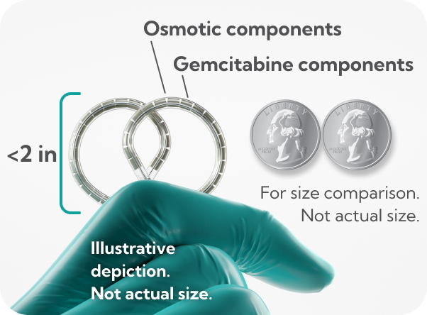 INLEXZO™ size comparison with two United States quarters, not actual size